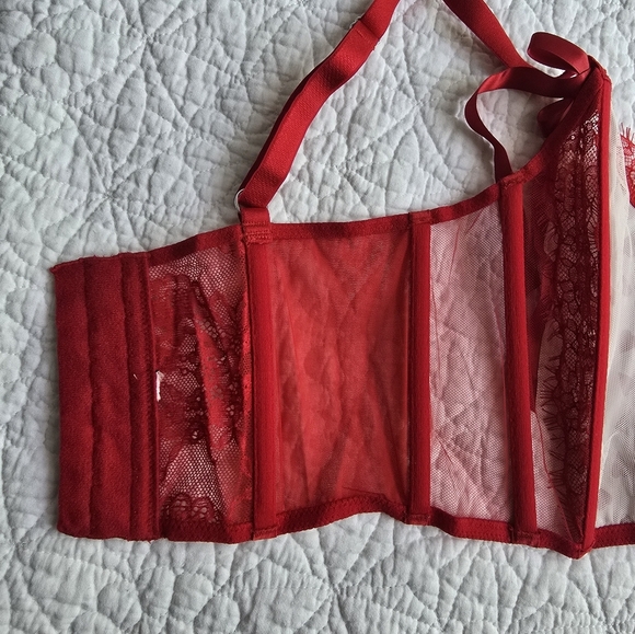 Victoria's Secret Dream Angels Heart Print Unlined Lace Up Corset Bra Top - Picture 8 of 10